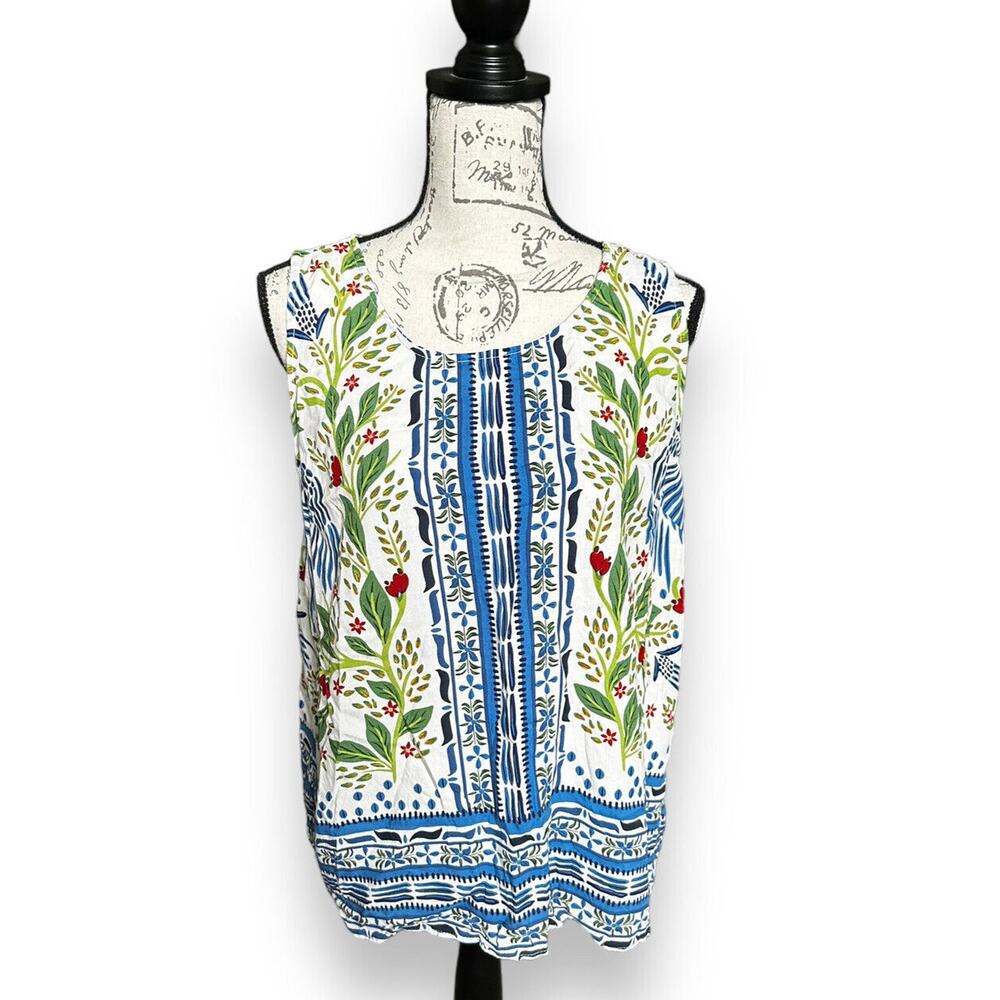 New Haute Hippie Sleeveless Button Back Boho Floral Multi Print Tank Top Small